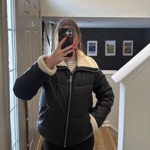 Women's Black Leather Jacket with Shearling Lining